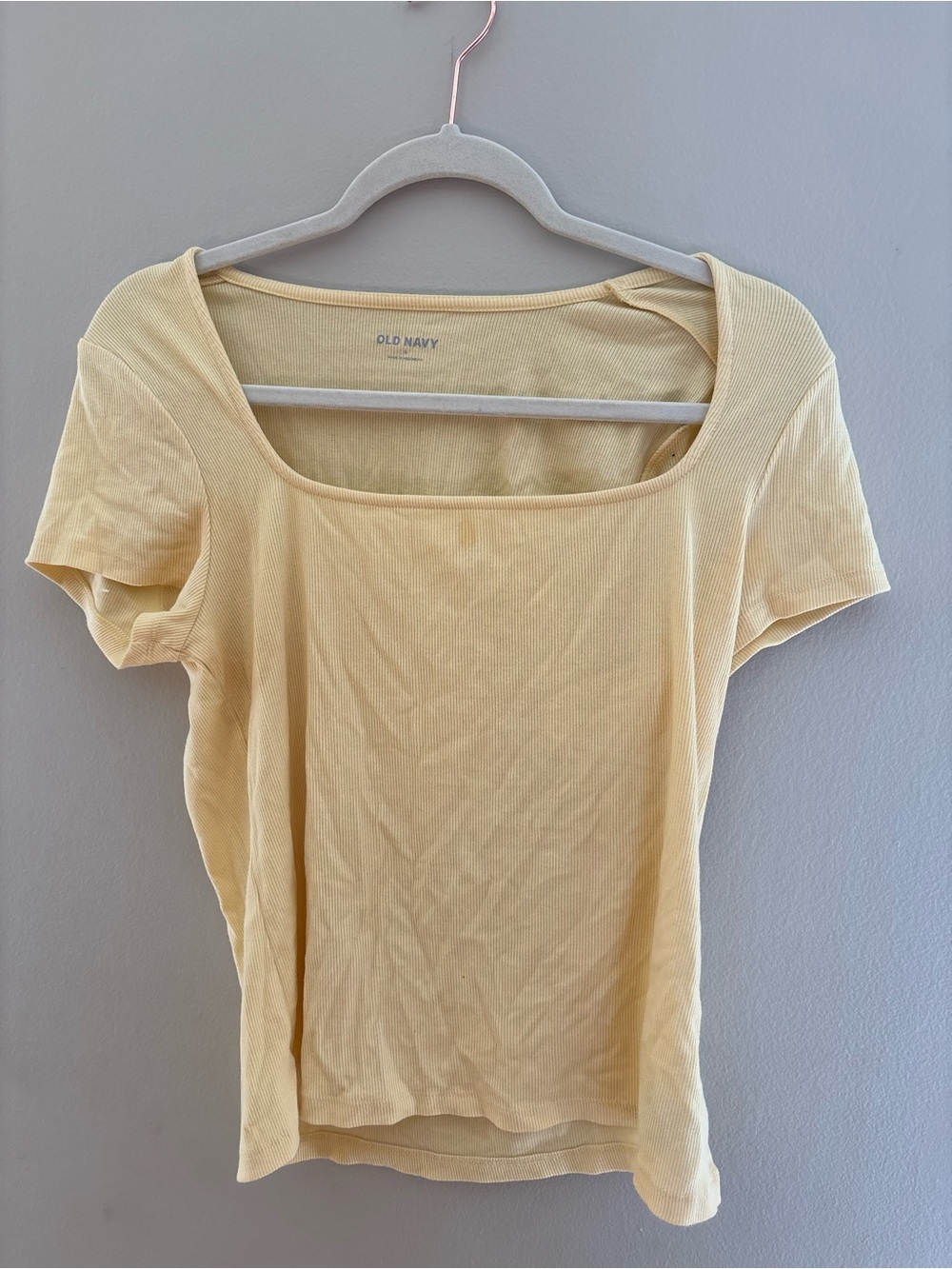 Old Navy Pale Yellow Square Neck Ribbed Short Sleeve Tee